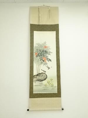 皓人筆　南天福寿　肉筆絹本掛軸（共箱）